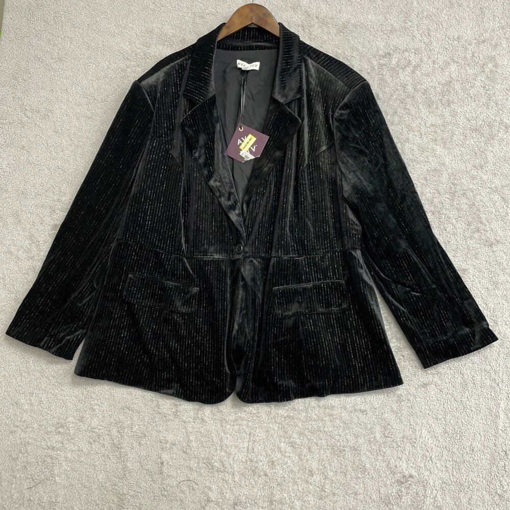NEW Ava & Viv Women’s 2X Velvet Blazer Metallic Black Pinstripe h1801 - Picture 4 of 12
